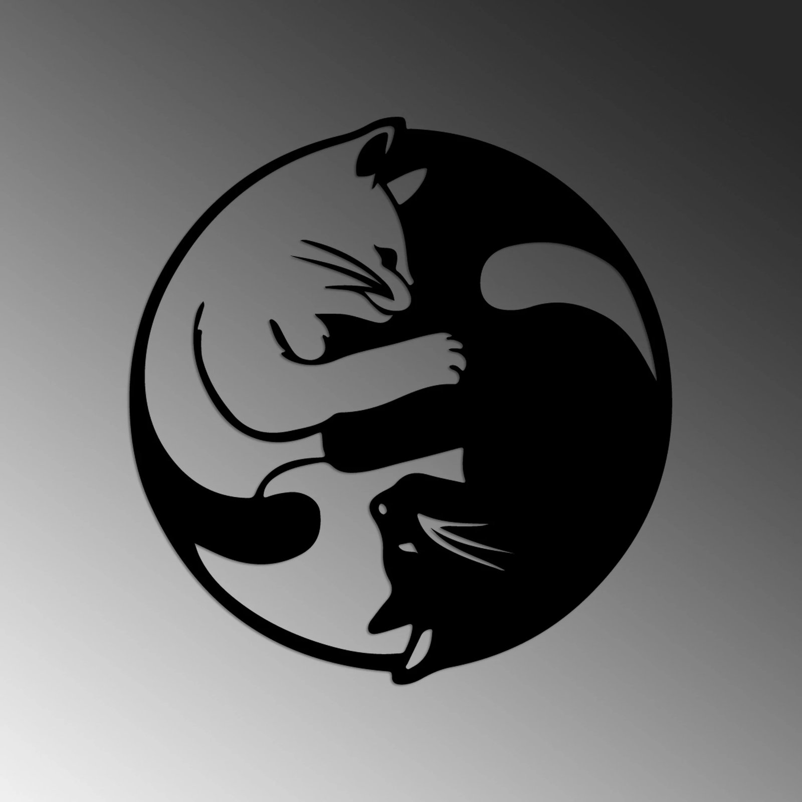 Aksesor dekorativ metalik për mur, dizajn mace, Wallity, Cat 1, ngjyrë e zezë, 54x56cm