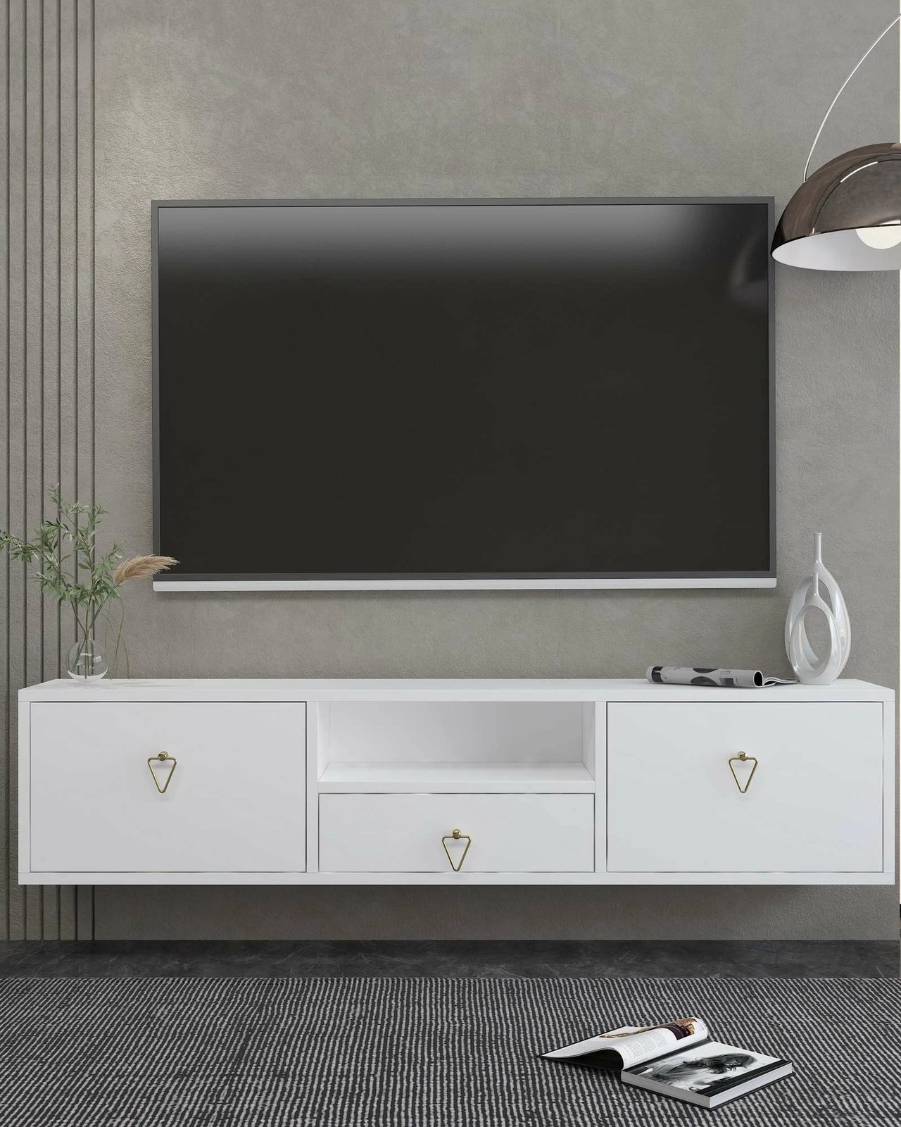 Komodë TV Skye Decor, 1303-DROP-1, e bardhë, e artë