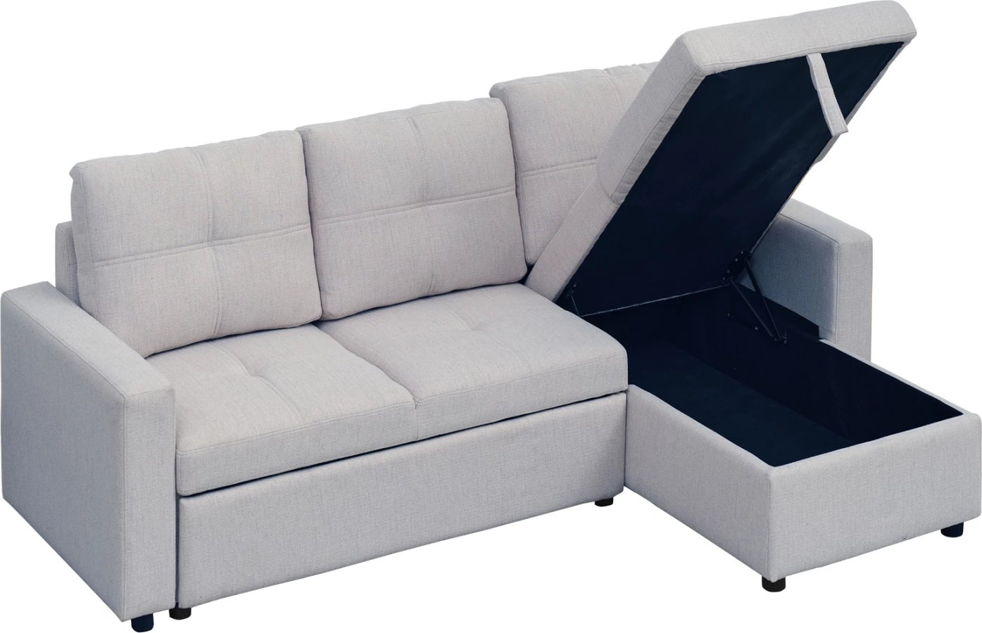 Kënd divan-krevat i kthyeshëm Salino, material stof, ngjyrë gri e çelët, 213x132x87cm