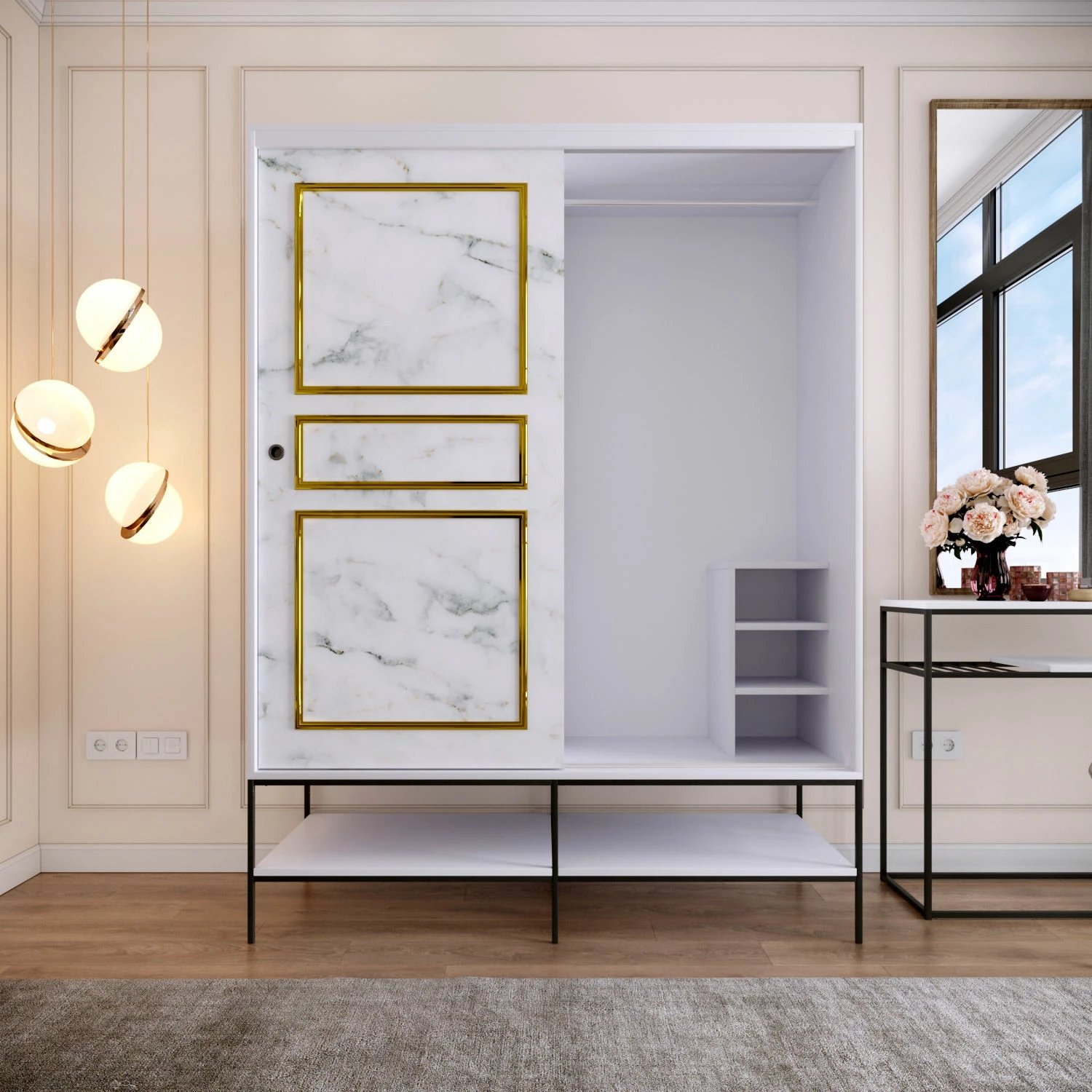 Dollap Hanah Home Martin 150, i bardhë, i zi, i artë