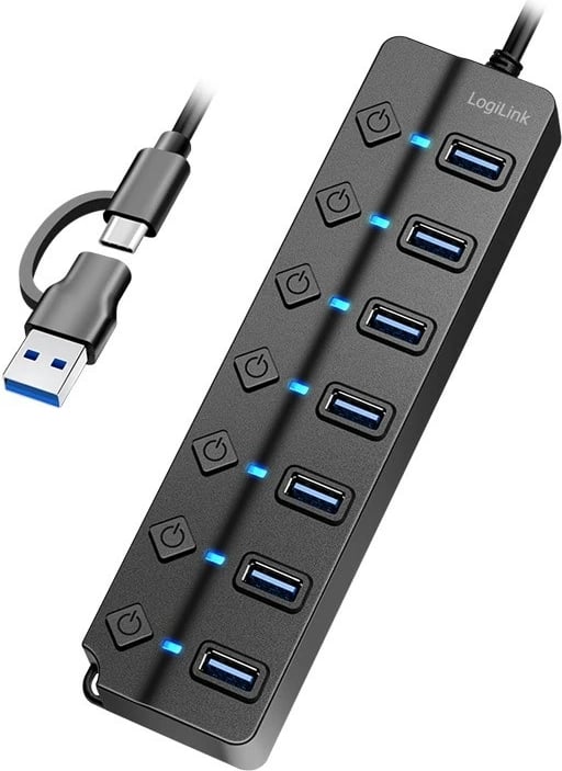 HUB USB LogiLink UA0420, 7x USB-A, 3.2 Gen1, me butona ON/OFF, i zi