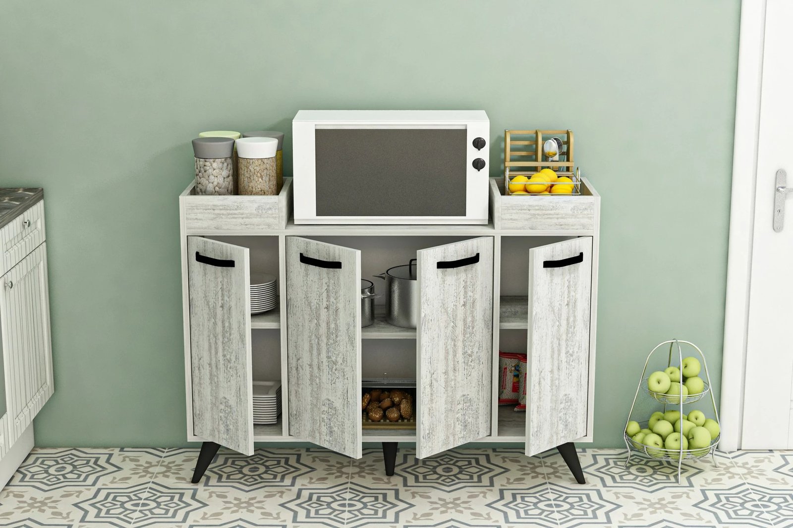 Dollap multifunksional Hanah Home, Visar - Crystal, gri dhe bardhë