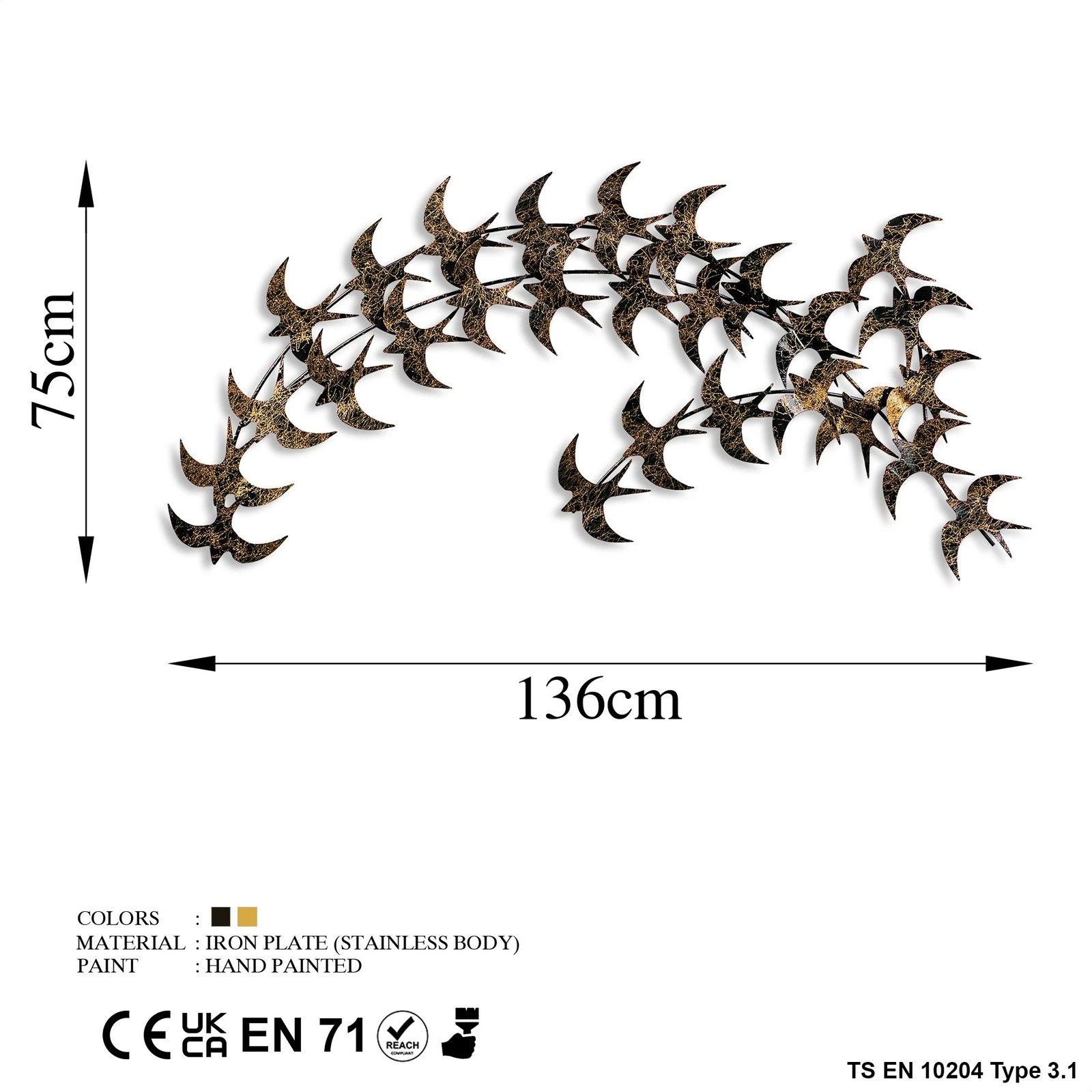 Aksesor dekorativ metalik për mur Wallity, Kirlangic, ngjyrë ari