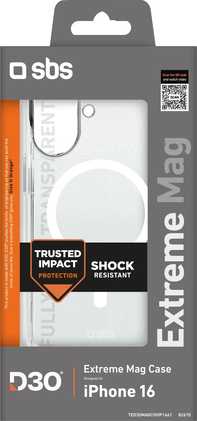 Mbështjellës SBS Extreme Mag D3O MagSafe për iPhone 16, Transparent