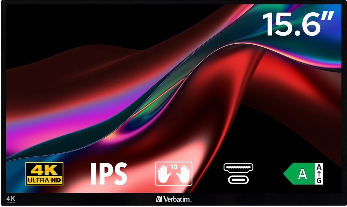Monitor portabël me prekje, Verbatim, PMT-15-4K, 15.6" 4K UHD IPS 10-point, USB-C/HDMI, zi