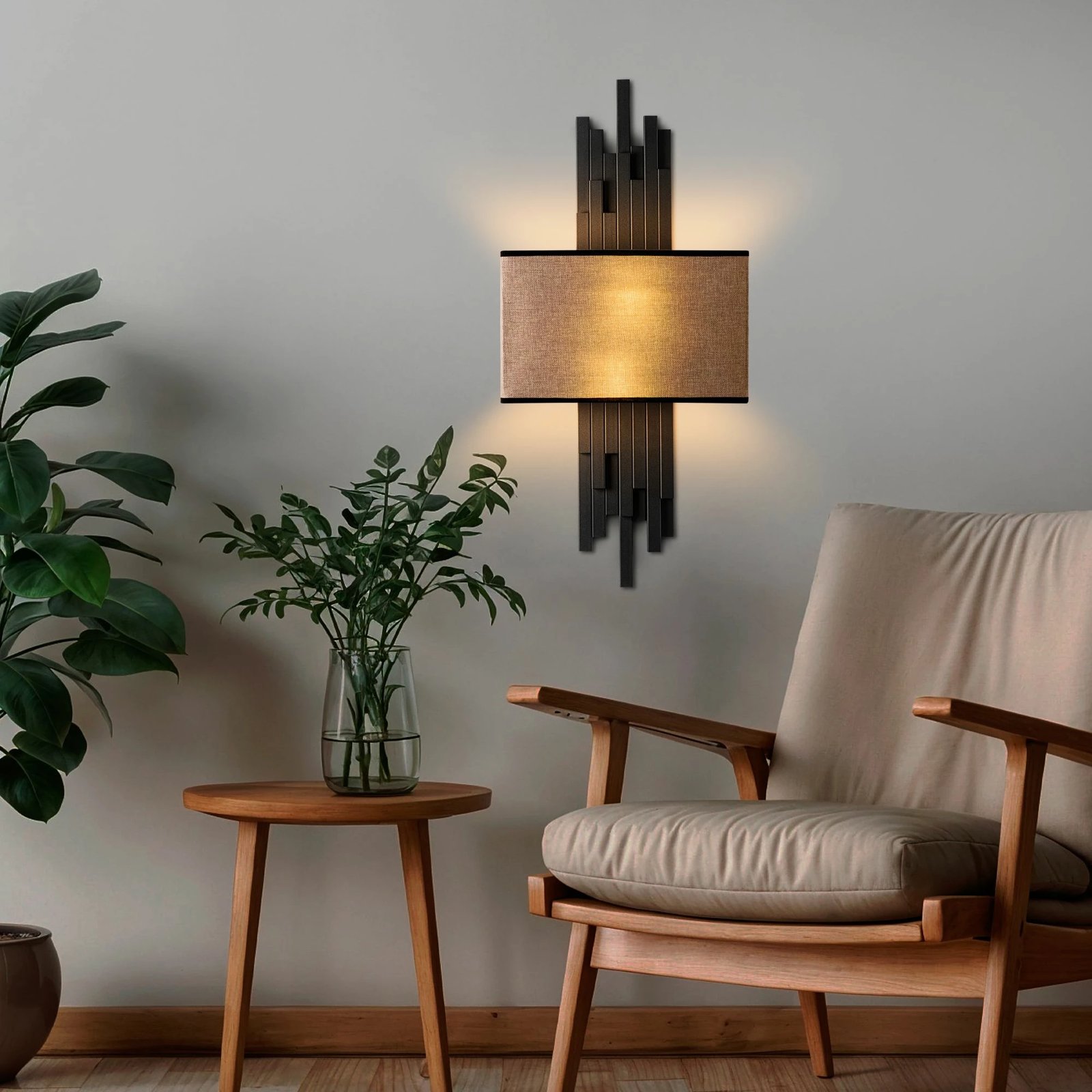 Llambë muri Opviq, Axıs - 15102, metal dhe pëlhurë, e zezë dhe kafe e çelët, 35x75x10 cm