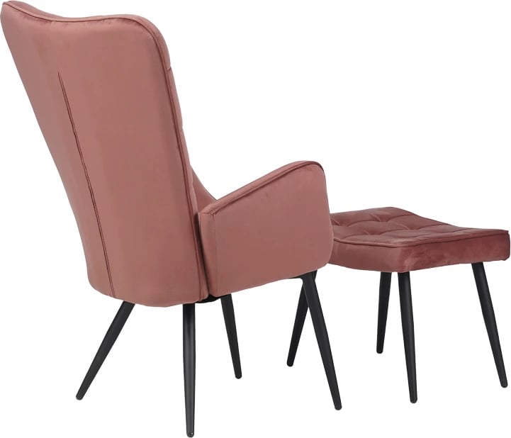 Fotel me stol Dorita, kadife ngjyrë mollë e kalbur, këmbë metalike të zeza, 68.5x76x103cm