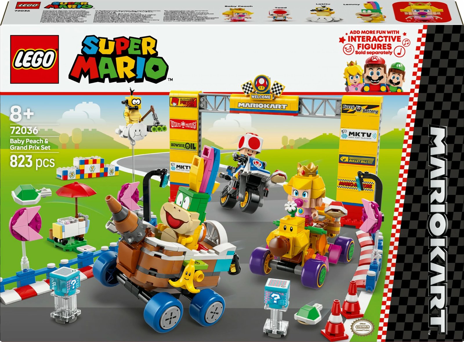 Set ndërtimi LEGO Super Mario Mario Kart Baby Peach & Grand Prix 823 pjesë, multingjyrësh