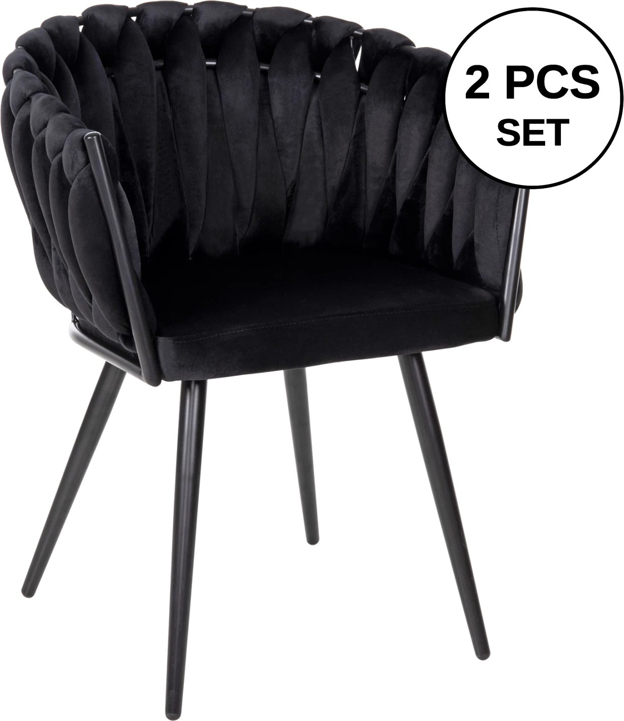 Karrige LUANDA FH8741.04, kadife e zezë, këmbë metalike të zeza, 62x54x79H cm., set prej 2 copë