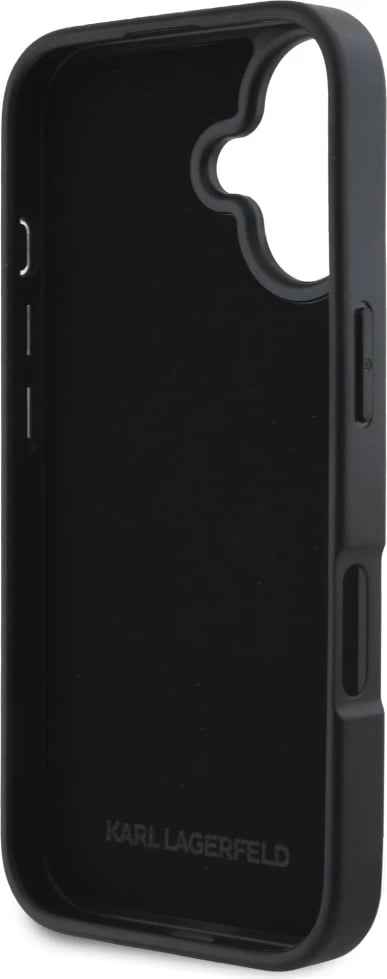 Mbështjellës Karl Lagerfeld HC Grained PU Cardslot Metal Elong për iPhone 16, e zezë
