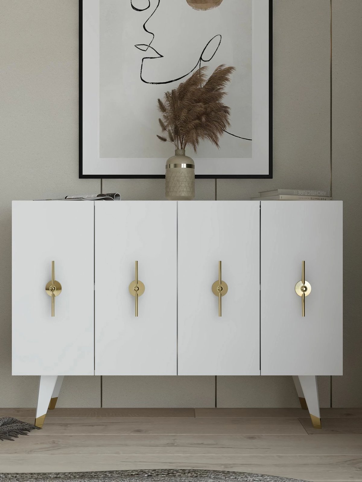 Konsolë Skye Decor, Quart Ramada, ngjyrë ari dhe e bardhë