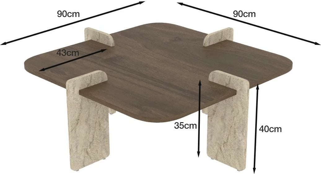 Tavolinë kafeje Skye Decor, Poalla, ngjyrë arrë dhe travertin