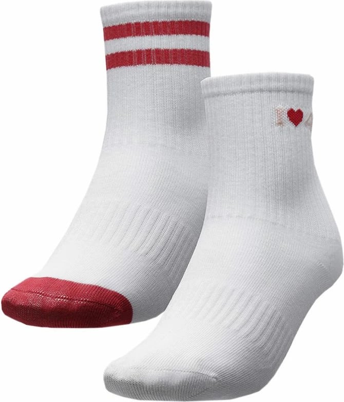 Çorape për vajza 4F, të bardha me të kuqe