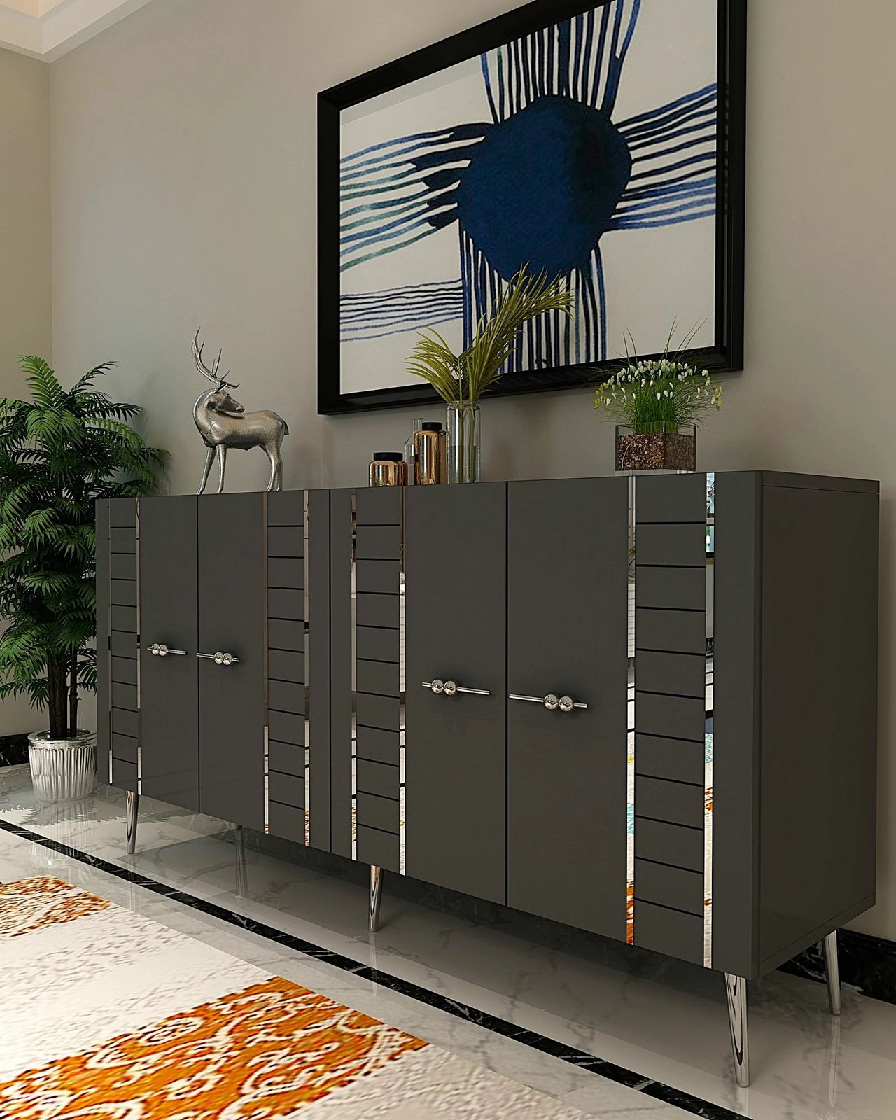 Konsolë Skye Decor, ngjyrë antracit dhe argjendi, Imre