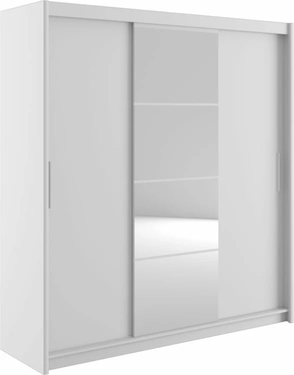 Dollap Elodie me 3 dyer rrëshqitëse me pasqyrë, ngjyrë e bardhë, 200x61x216cm