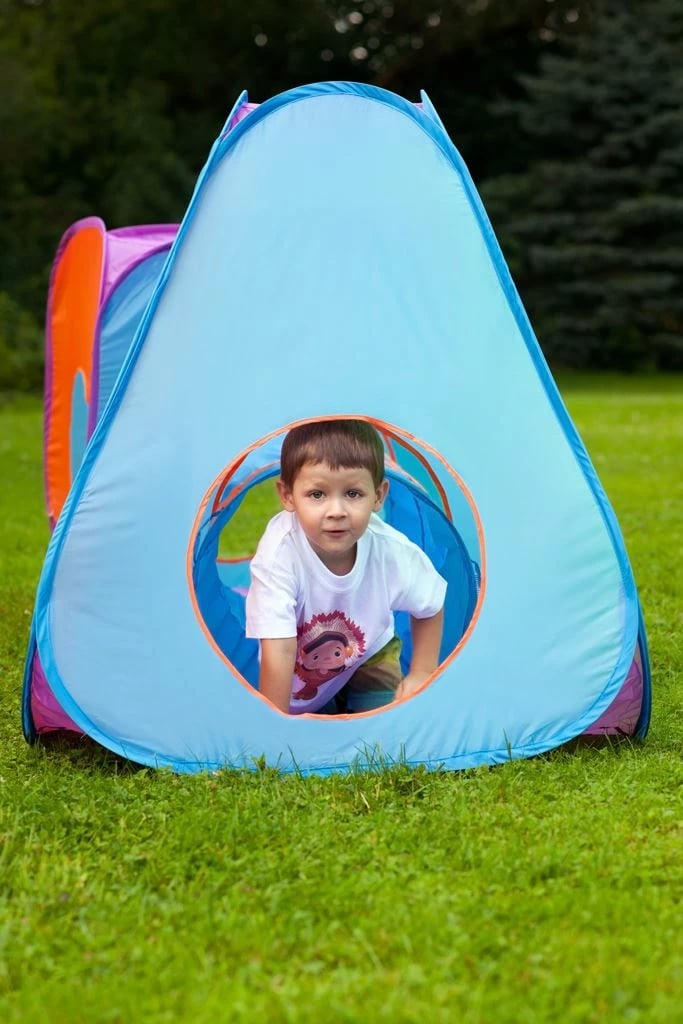 tendë loje për fëmijë, Baby Mix, 3in1 me 2 tenda dhe tunel, 265x95x94 cm, portokalli-kaltër, set