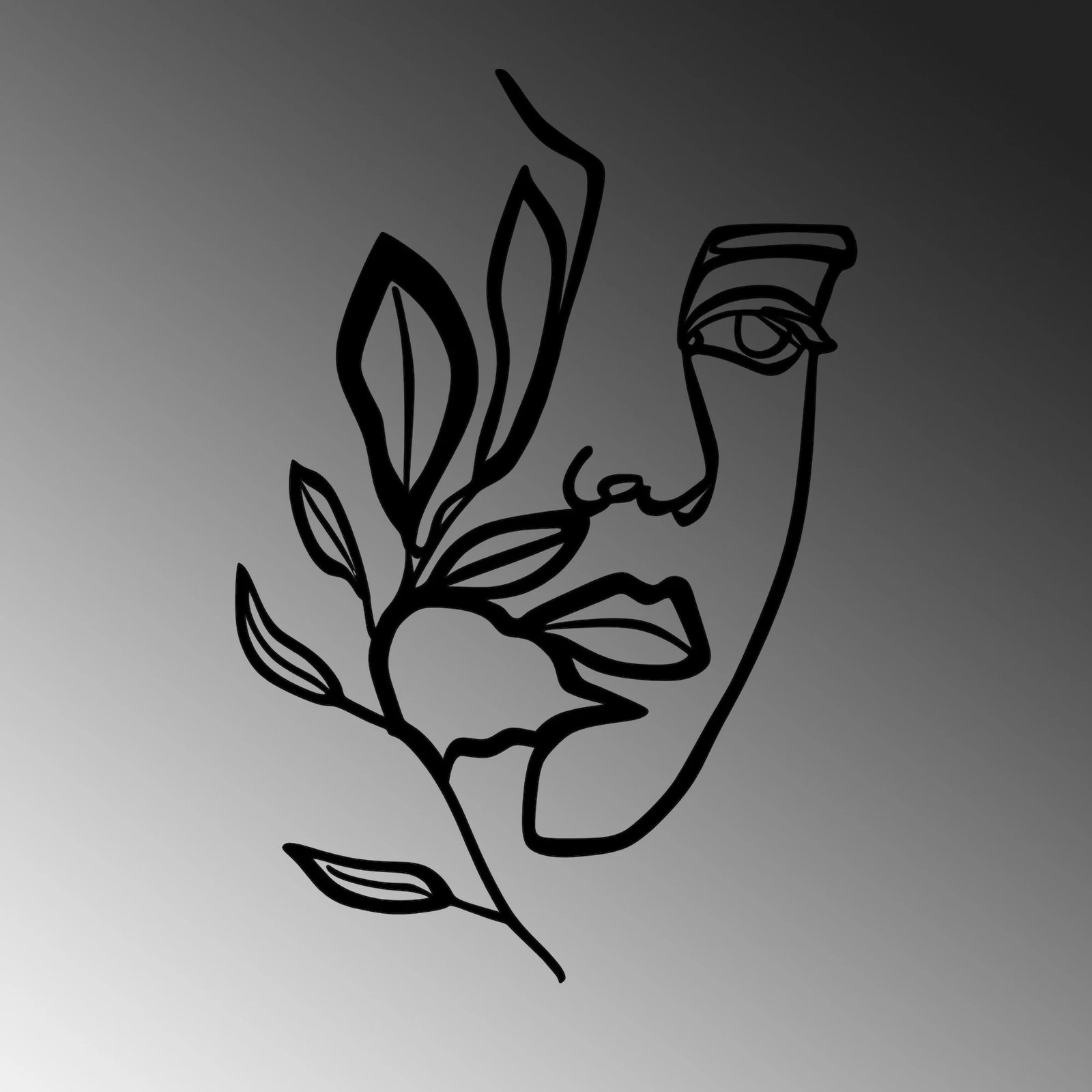 Aksesor dekorativ metalik për mur, fytyrë gruaje pas degëve, Wallity