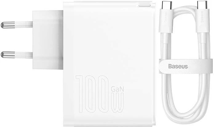 Karikues rrjeti Baseus GaN5 Pro, 100W, 2 porta USB-C + USB-A, me kabllo 1m, Bardhë