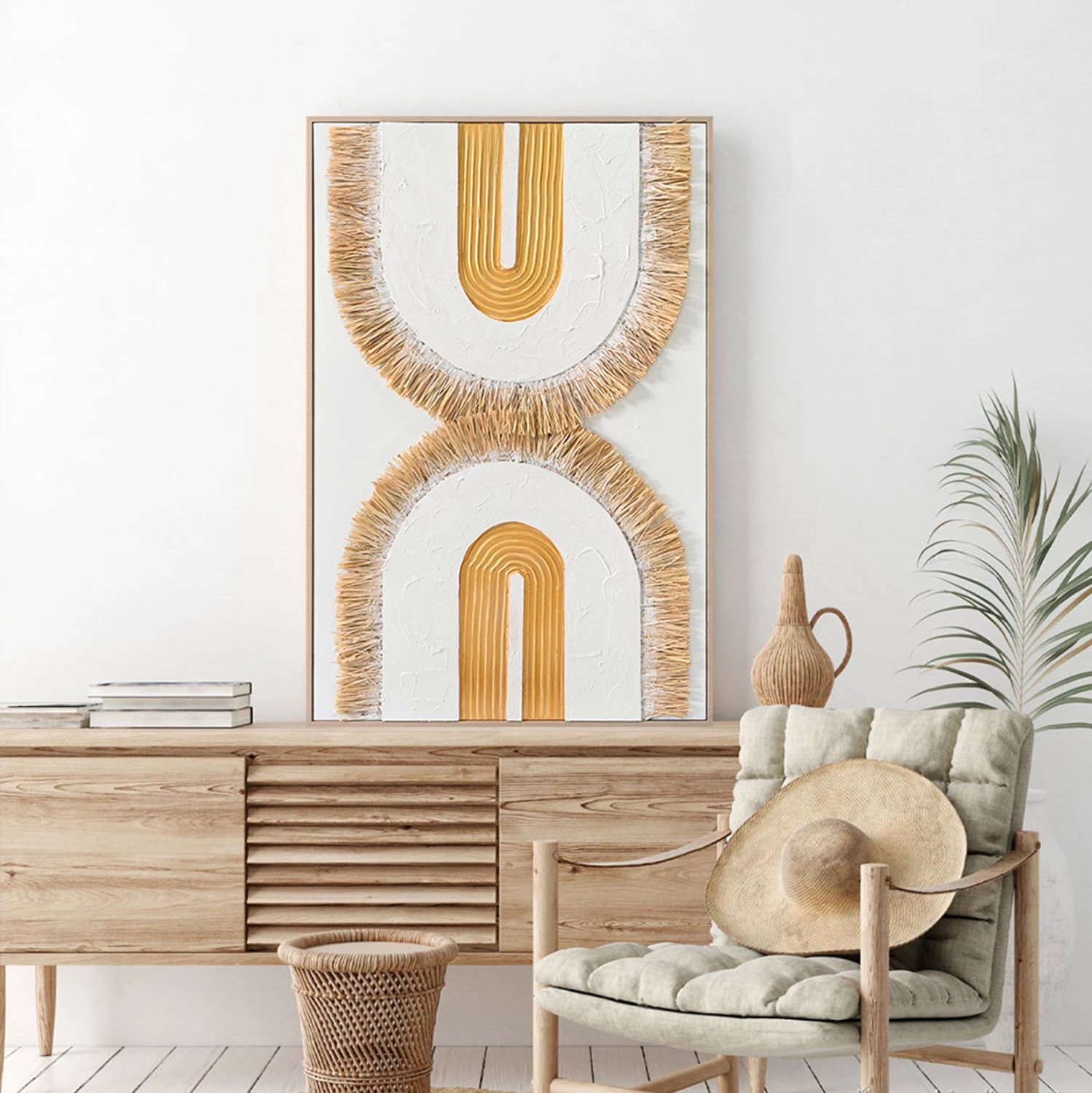 Pikturë muri 3D FH4537.01 me kornizë PS ngjyrë bezhë-kanavacë e bardhë-dorëpunuar 80x3.5x120 cm