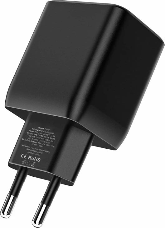 Karikues rrjeti Tech-Protect C35W, 2x USB-C PD 35W, zi