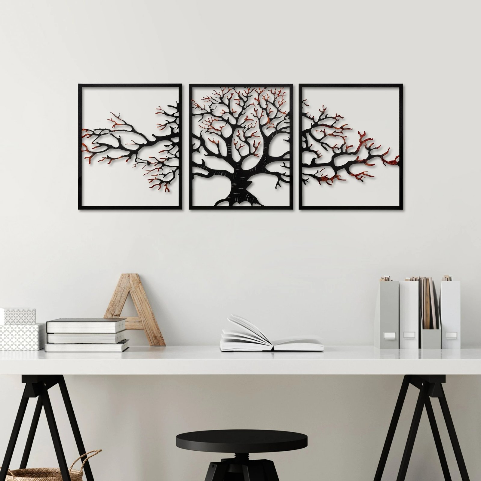 Aksesor dekorativ metalik për mur, pemë, 3 pjesë, Wallity, 48