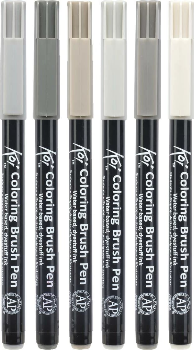 Markerë brush Sakura Koi Urban, set prej 6 copë, Gri