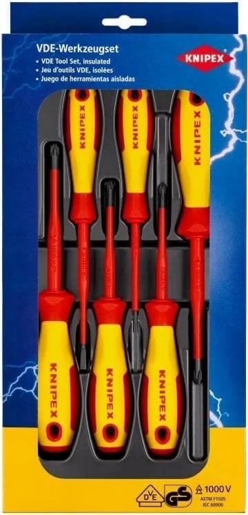 Set kaçavidash KNIPEX 00 20 12 V04, manuale, të izoluara, Kuqe dhe Verdhë