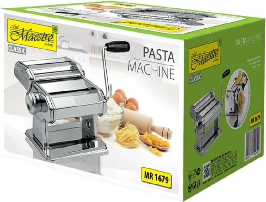 Makineri makarona/lasanja 2-në-1, Feel-Maestro, MR-1679, 9 nivele trashësie 0.3–3 mm, prerje 2 mm dhe 6.5 mm, gjerësi 14.5 cm, çelik