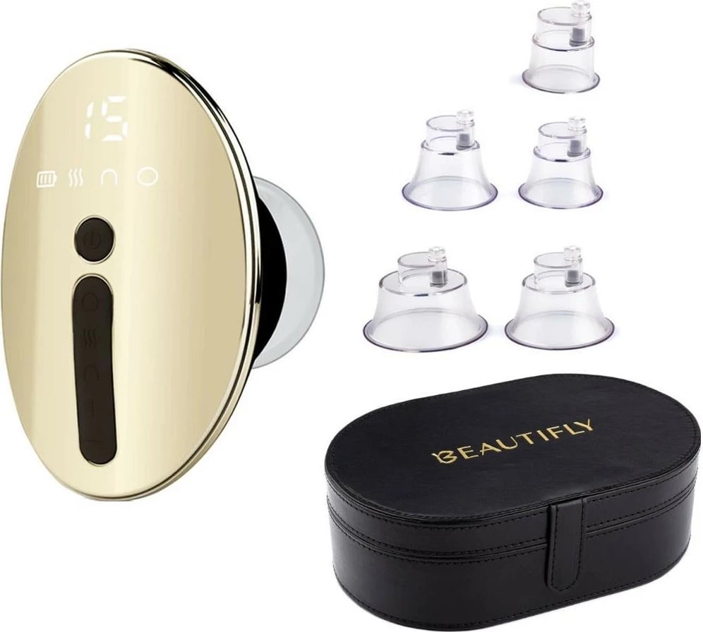 Masazhator trupit dhe fytyrës Beautifly Therm Body Revive, 10 nivele intensiteti, 3 nivele temperature, ngjyrë e artë