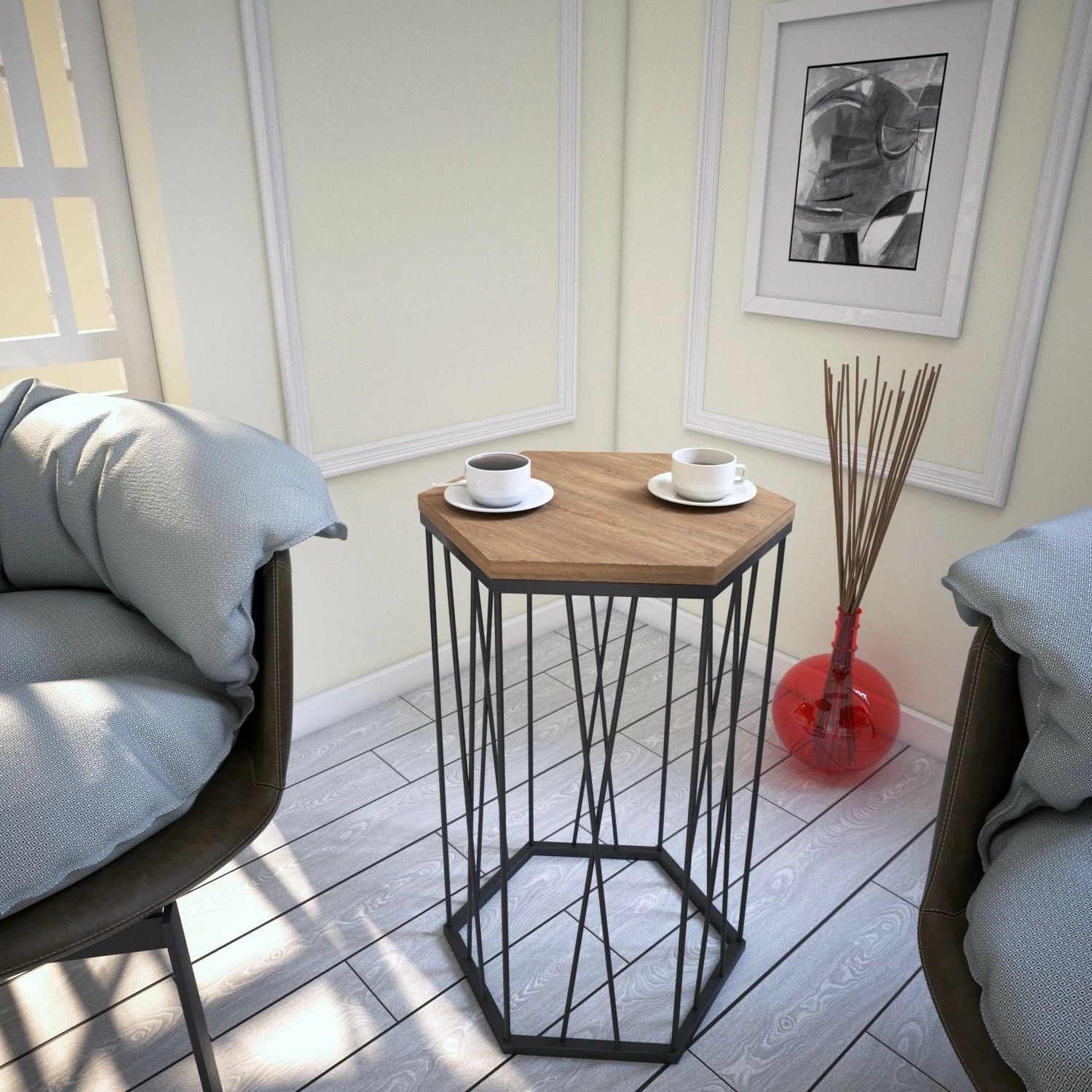 Tavolinë anësore Hanah Home, Cetrus Kafkas, ngjyrë lis i errët dhe e zezë