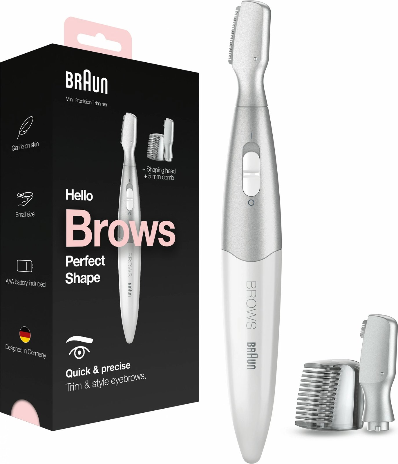 Trimmer Braun Silk-pil FG 1106, pa kabllo, për vetulla, ngjyrë argjendi