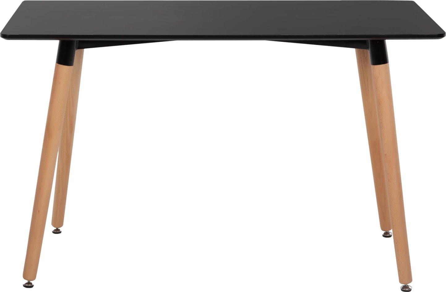 Tavolinë minimaliste për kuzhinë, MDF e zezë, këmbë druri ahu natyral, 120x60x74cm, FH8581.02