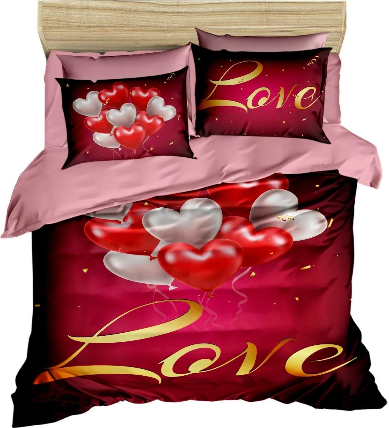 Set mbulesë jorgani King, L'essentiel, 157, ngjyrë e kuqe, rozë, ari, e bardhë, 3 pjesë