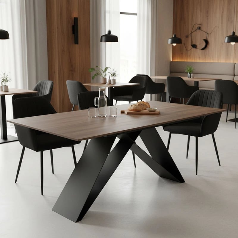 Tavolinë kuzhine Sabrina, gur i sinterizuar, ngjyrë arre-e zezë, 180x90x75cm