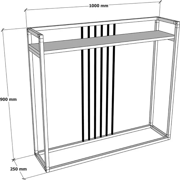 Konsolë Convida, ngjyrë lisi me kornizë metalike të zezë, 100x25x90cm