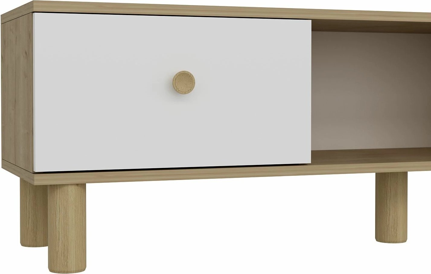 Komodë TV Skye Decor, ngjyrë lis safir dhe e bardhë