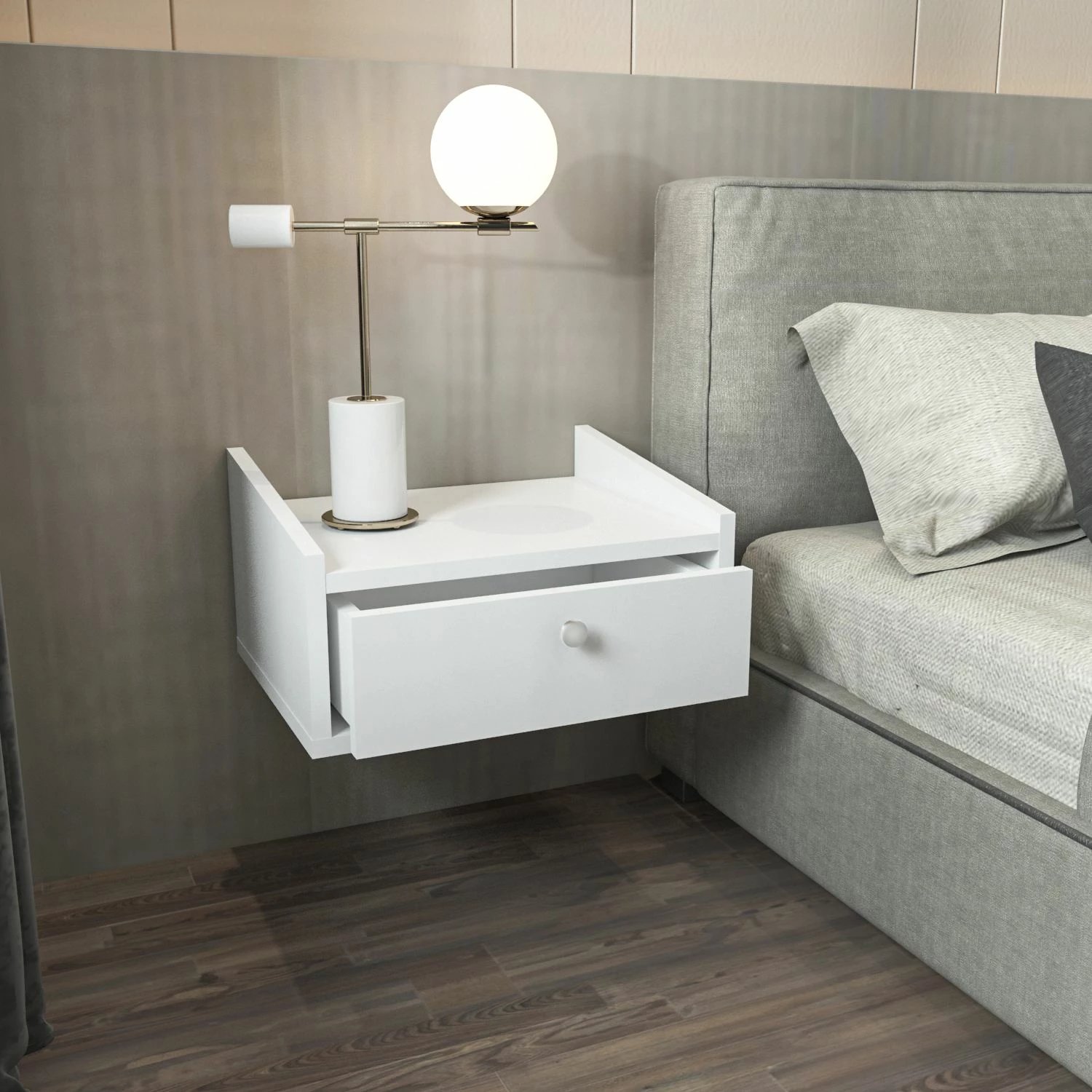 Komodinë anës krevati Skye Decor, Anel, e bardhë