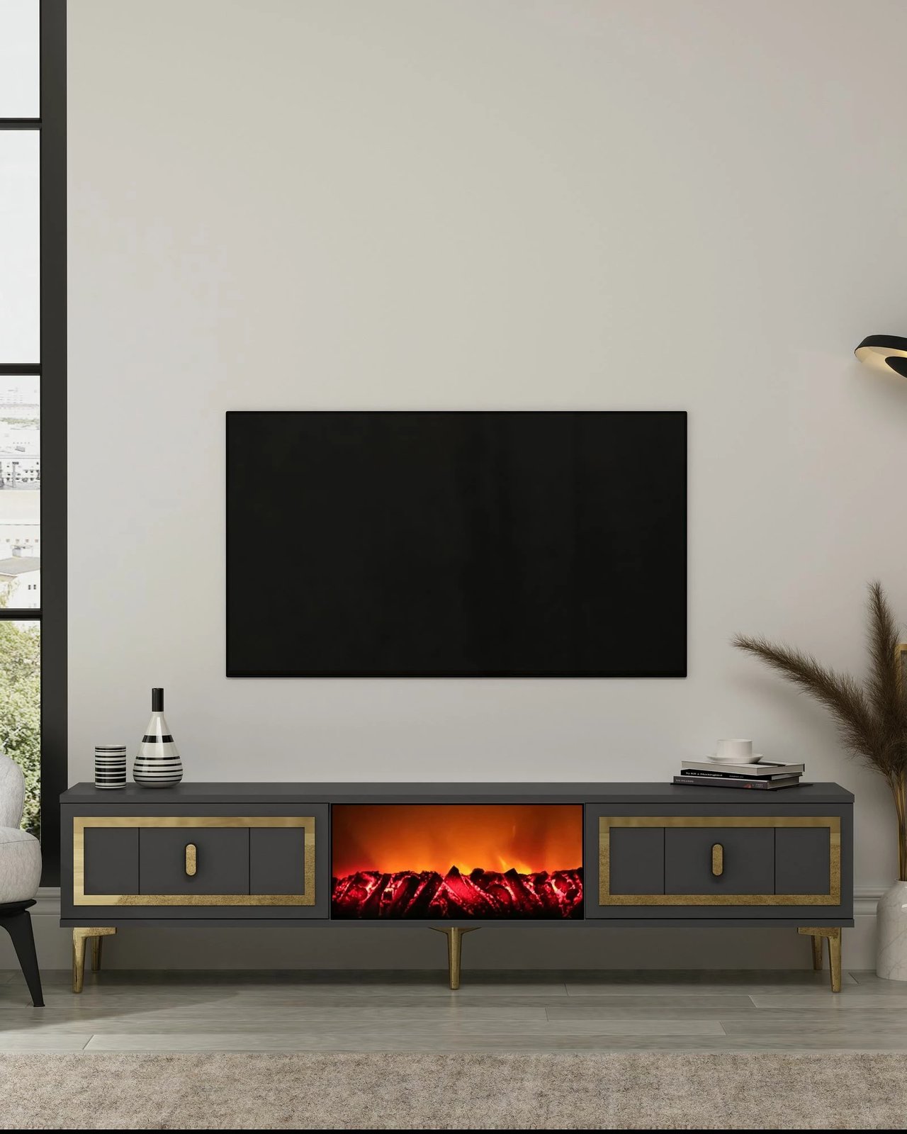 Komodë TV Skye Decor, me oxhak Orion, anthracite, ar