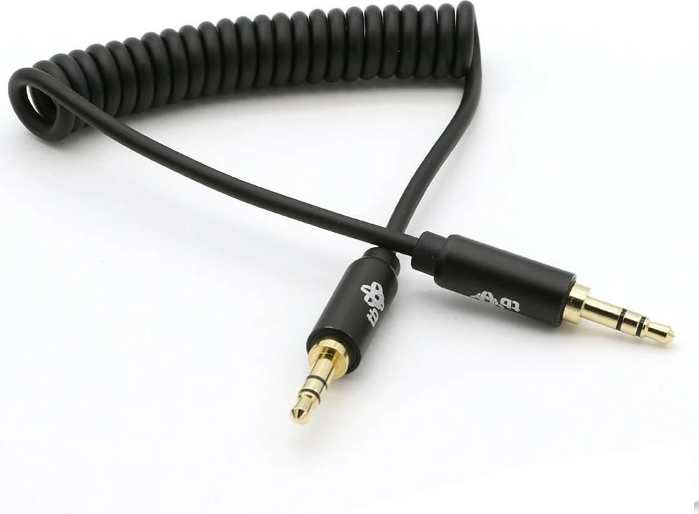 Kabllo audio TB 3.5mm minijack mashkull-mashkull, spiral, 1m, e zezë