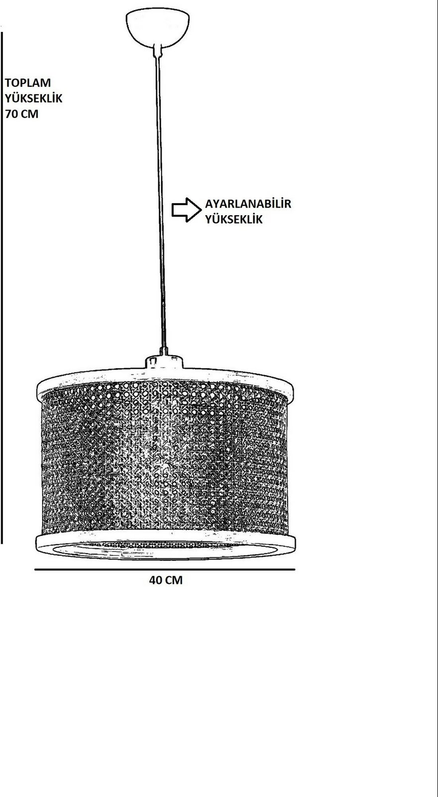 Llambë tavani Opviq Gizem, dru, ratan, ngjyrë arre, e madhe, lartësi e rregullueshme