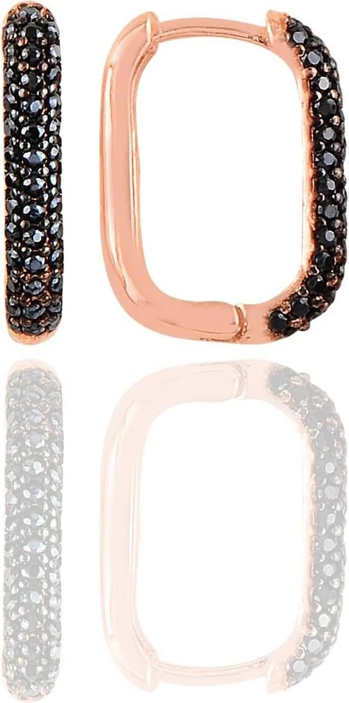 Vathë argjendi Jumeon, ngjyrë rozë ari dhe e zezë, 16x12mm, 10892SYH