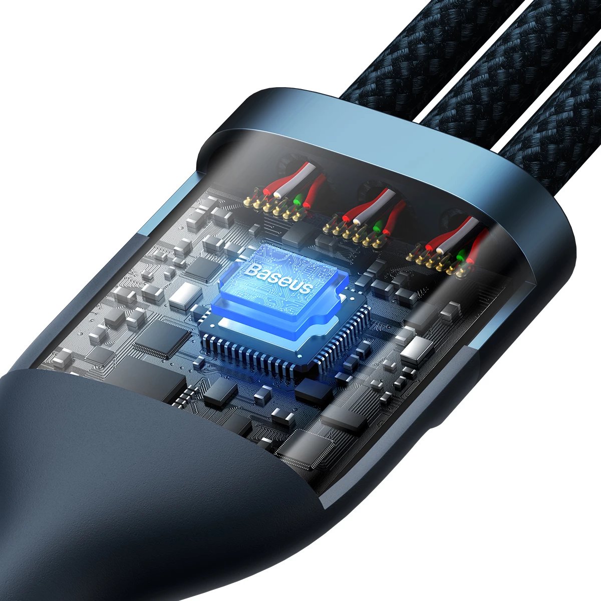 Kabllo karikimi 3-në-1 Baseus Flash Series II, USB-A në USB-C/Micro-USB/Lightning, 1.2m, 66W, Kaltër