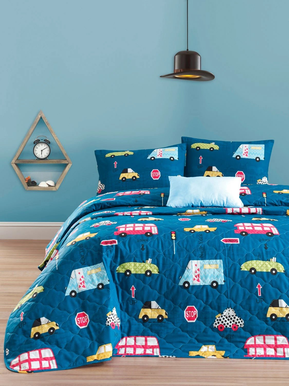 Set mbulesë krevati king size, i qepur, ngjyrë kaltër, L'essentiel, Paula