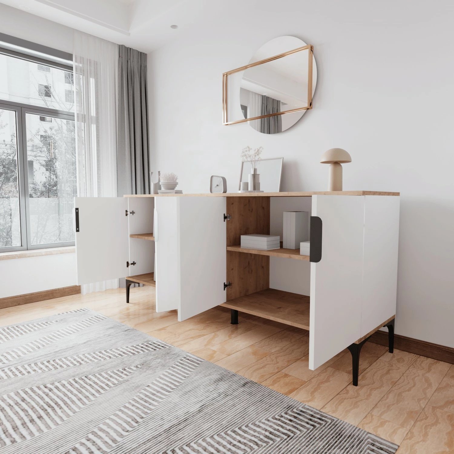 Konsol Skye Decor, ngjyrë lisi dhe e bardhë, Tarz