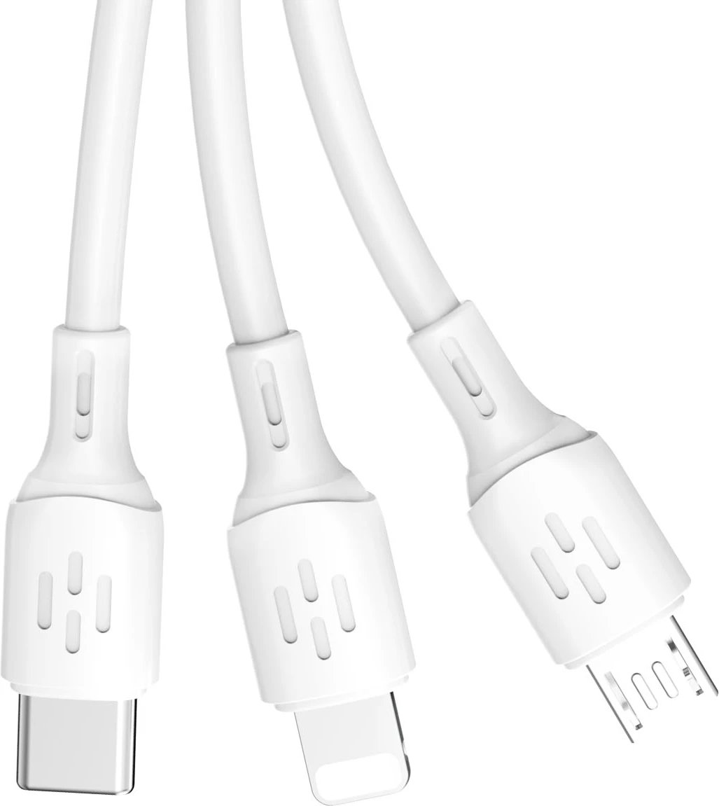 Kabllo USB Dudao L8AW 3-në-1, 1.2m, 6A, e bardhë