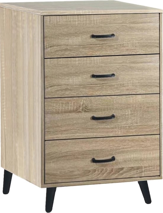 Komodinë me sirtarë mdf, ngjyrë natyrale, këmbë metalike të zeza, 80x40x84cm