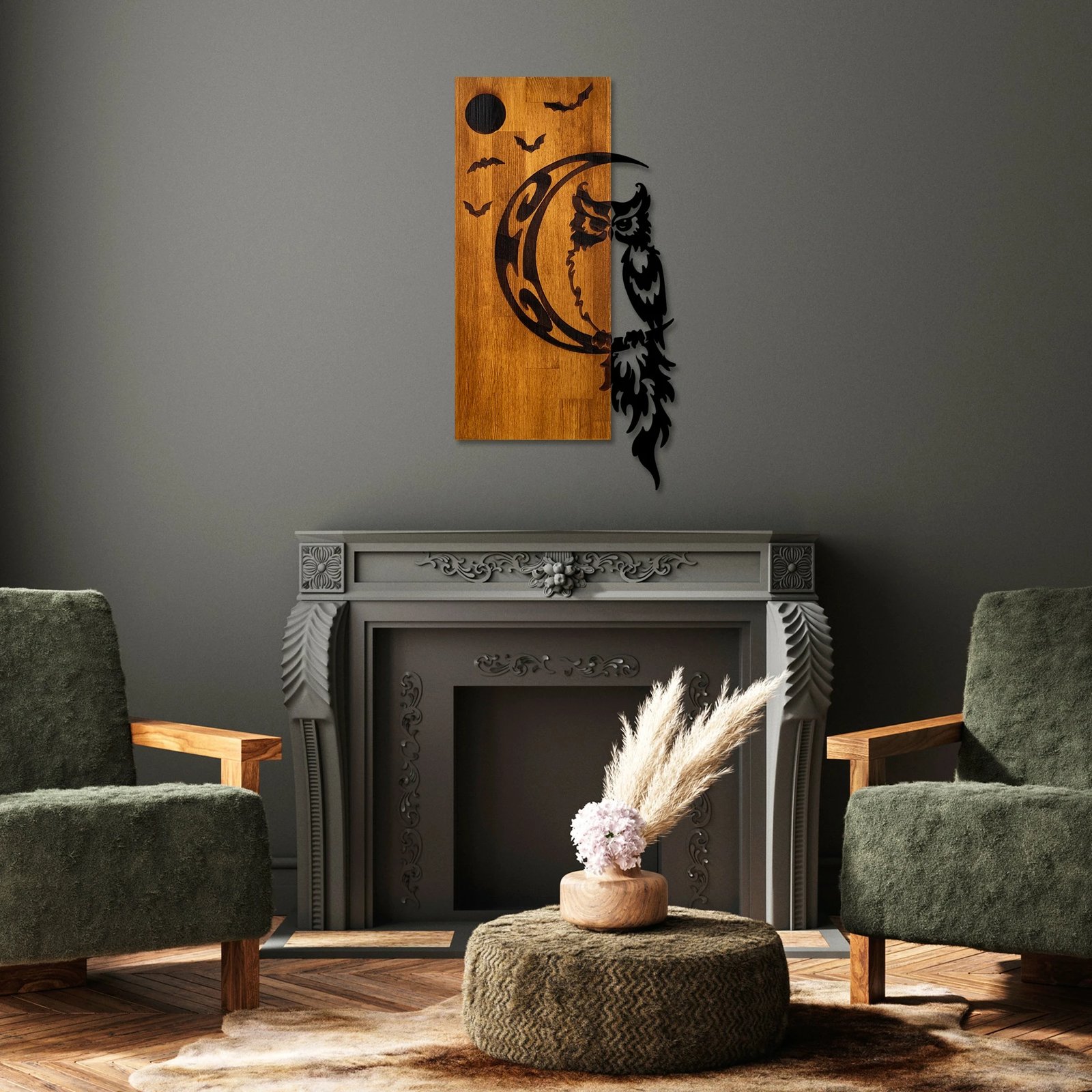 Aksesor dekorativ muri prej druri, Wallity, buf, ngjyrë arre dhe e zezë