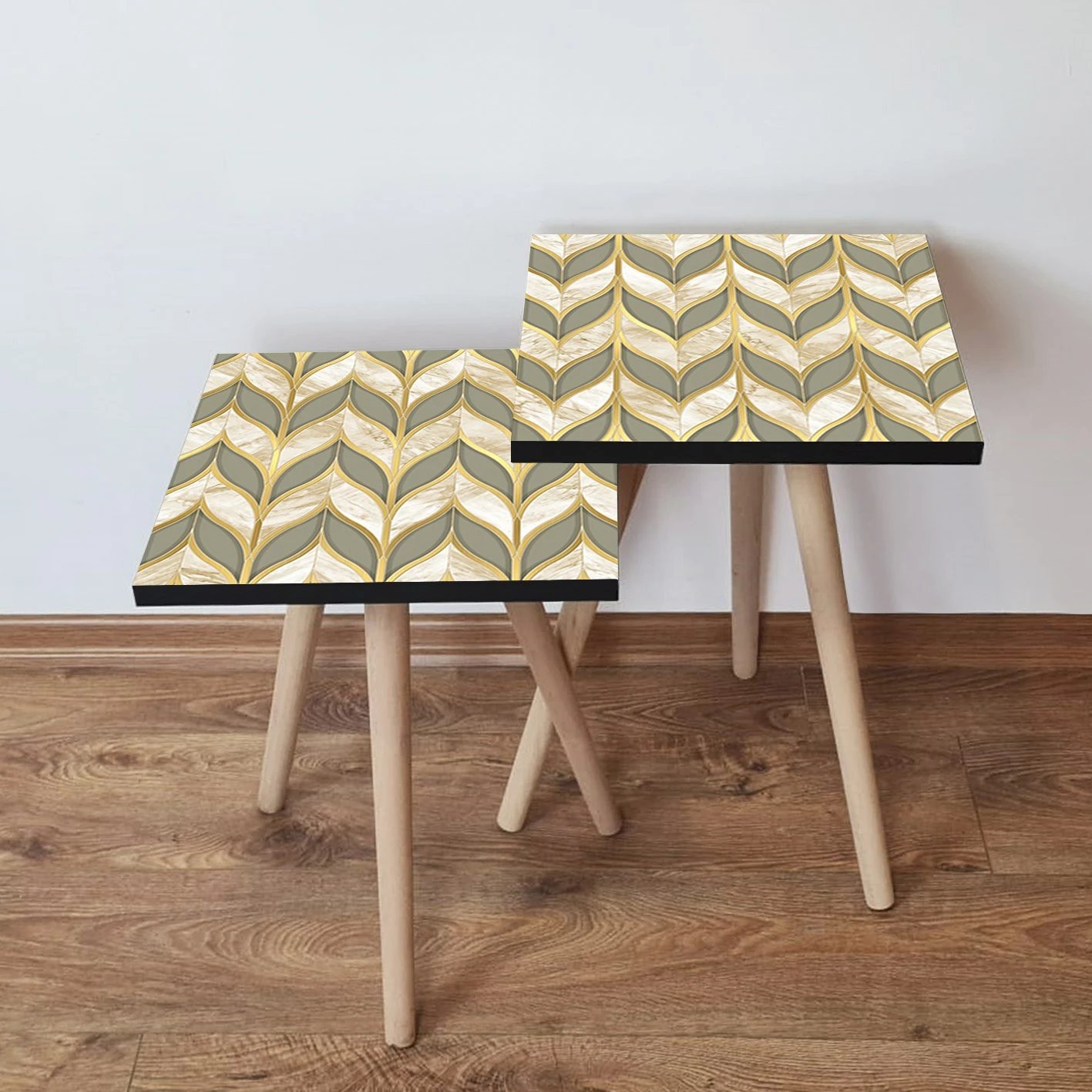 Set tavolinash ndihmëse, dy copë, Skye Decor, 2Shp137, ngjyrë gri, ar, bezhë, e bardhë