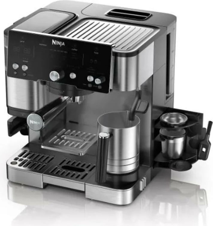 Makinë kafeje 2-në-1 espresso & filter, Ninja Luxe Essential ES501EU, mulli i integruar, Barista Assist, 25 cilësime bluarjeje, madhësi 175–530 ml, Silver Black
