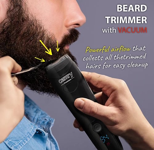 Trimer mjekre me vakum, Camry CR 2833, pa kabllo, LCD, 60 min, karikim USB, 2 përshtatës 3–12 mm, e zezë